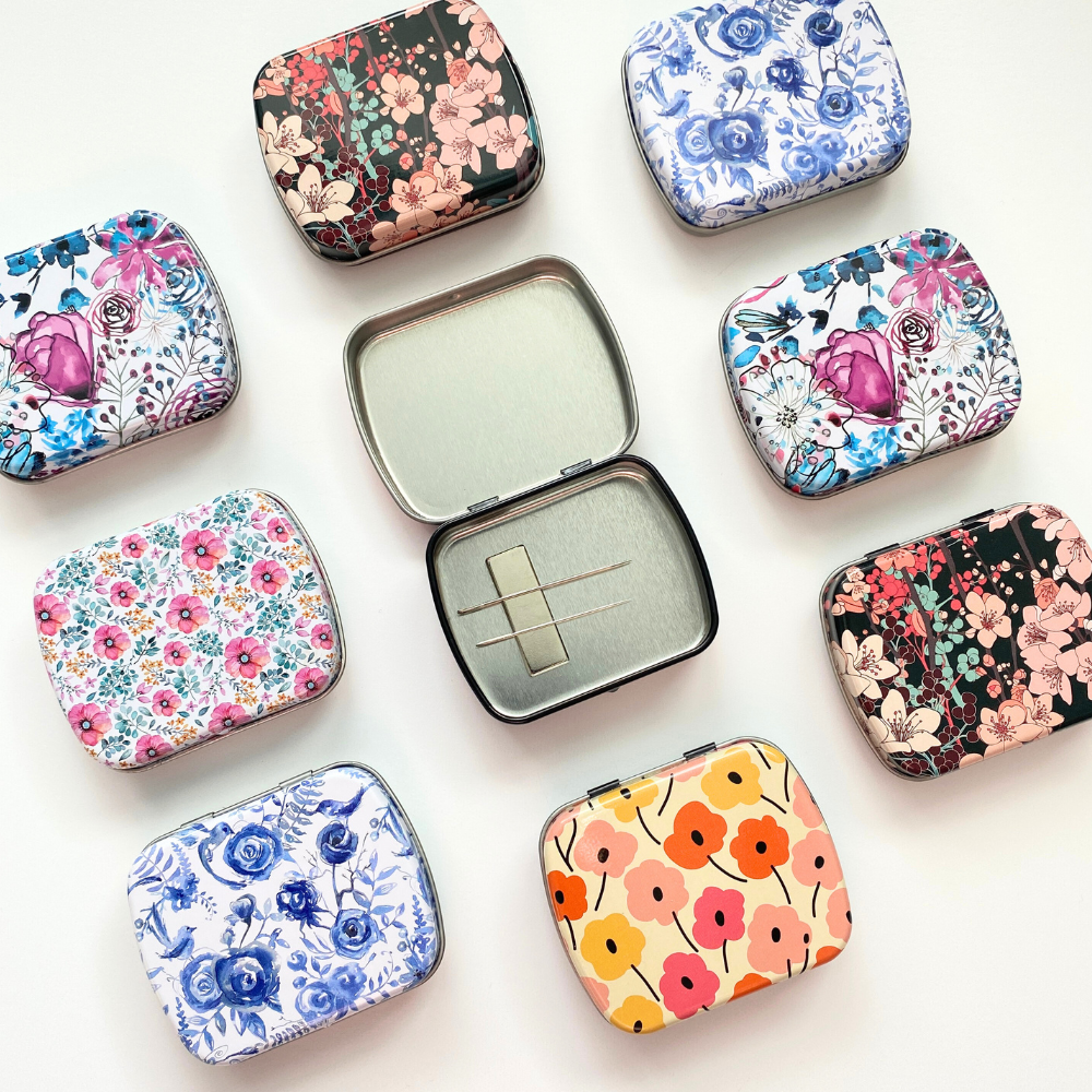 Magnetic Needle Case for Embroidery, Wide Floral Tin Box, Travel Needle Holder, Needle Storage for Embroidery, Cross Stitch, Sewing