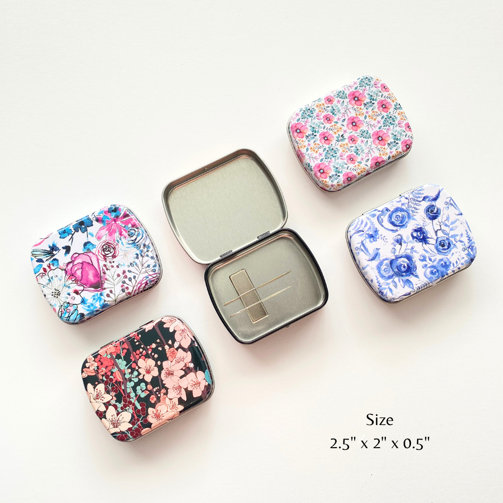 Magnetic Needle Case for Embroidery, Wide Floral Tin Box, Travel Needle Holder, Needle Storage for Embroidery, Cross Stitch, Sewing