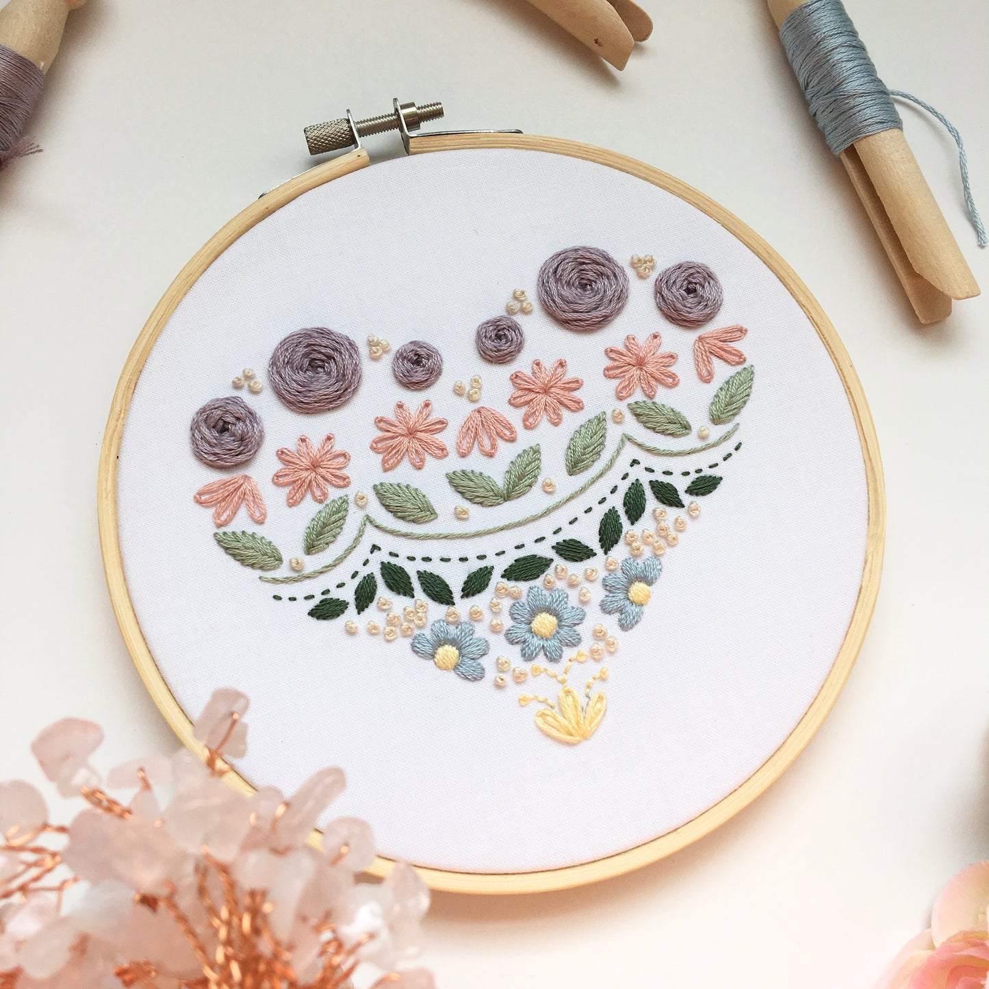 enchanting heart sampler embroidery kit by Eight22Crafts