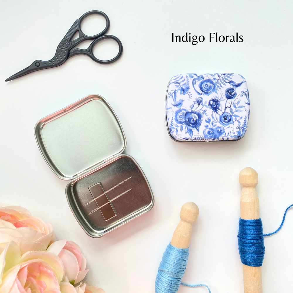 Magnetic Needle Case for Embroidery, Wide Floral Tin Box, Travel Needle Holder, Needle Storage for Embroidery, Cross Stitch, Sewing
