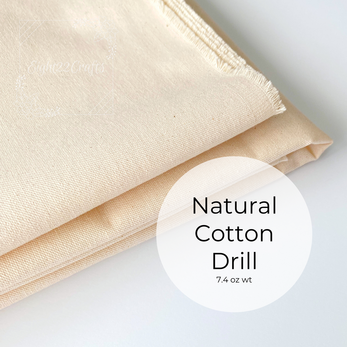 Natural Cotton Drill Canvas - 7.4 ounces, Embroidery Fabric, Sewing Fabric, Sold by the Yard