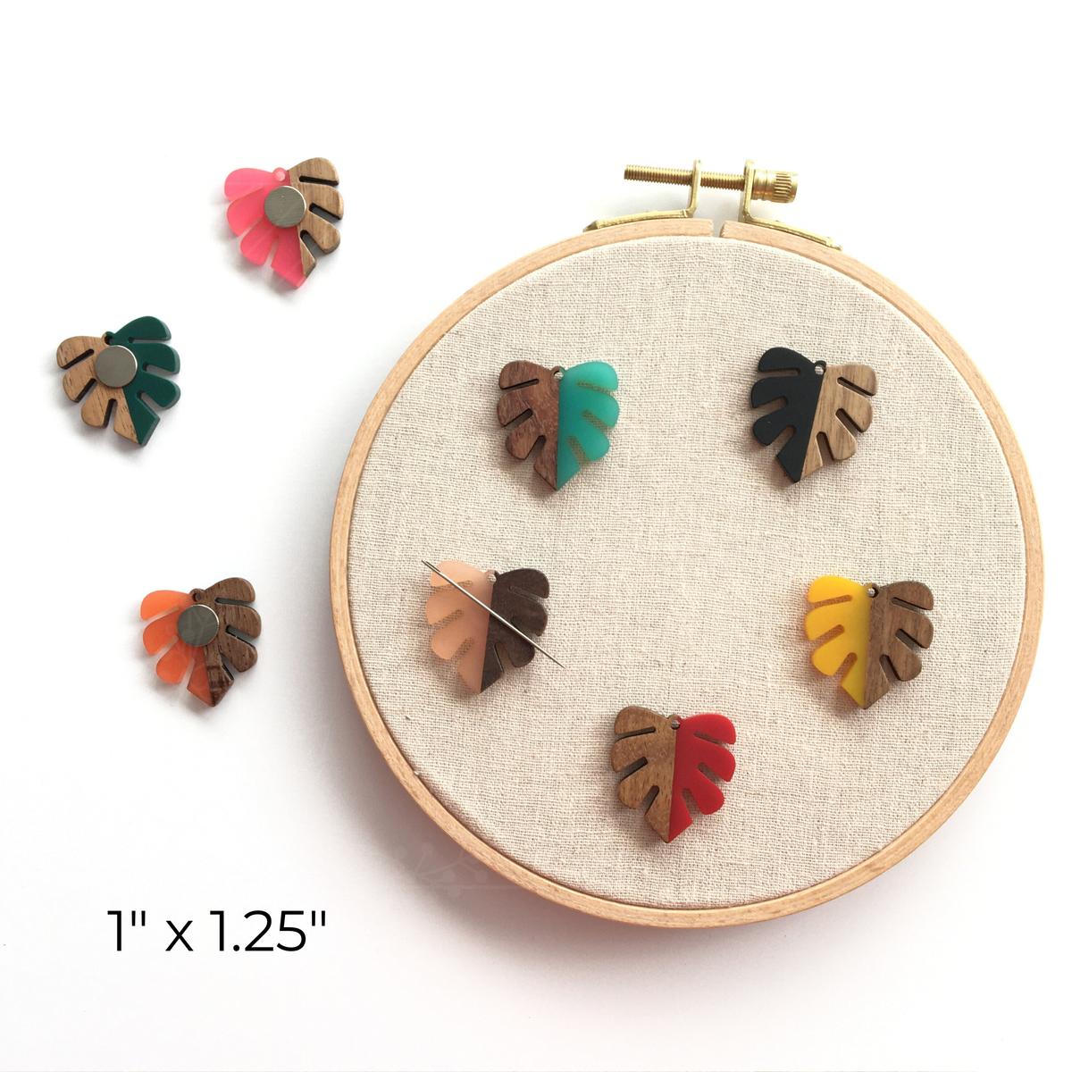 Monstera Leaf Needle Minder: Wood Resin Embroidery Cross Stitch Tool