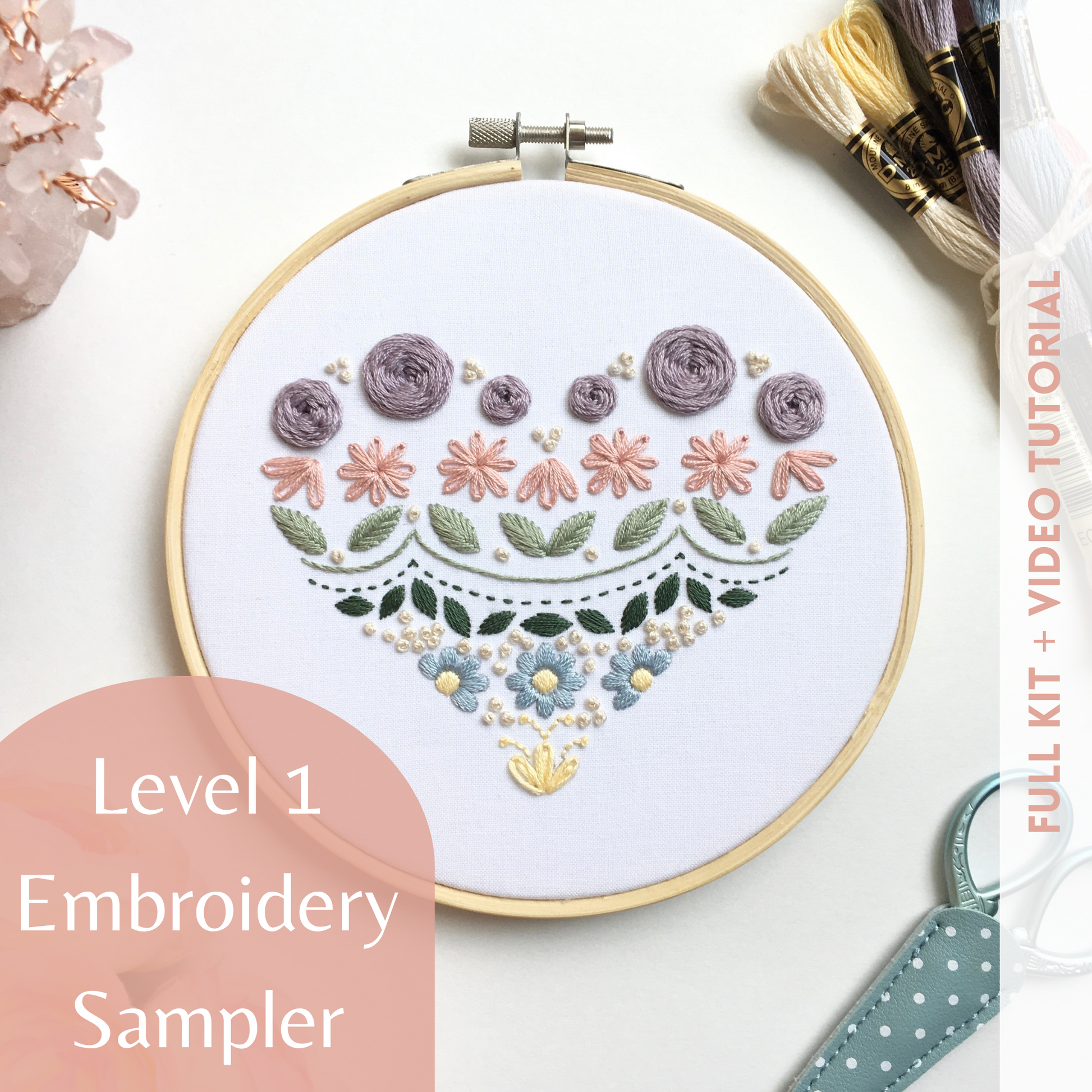 enchanting heart sampler embroidery kit by Eight22Crafts