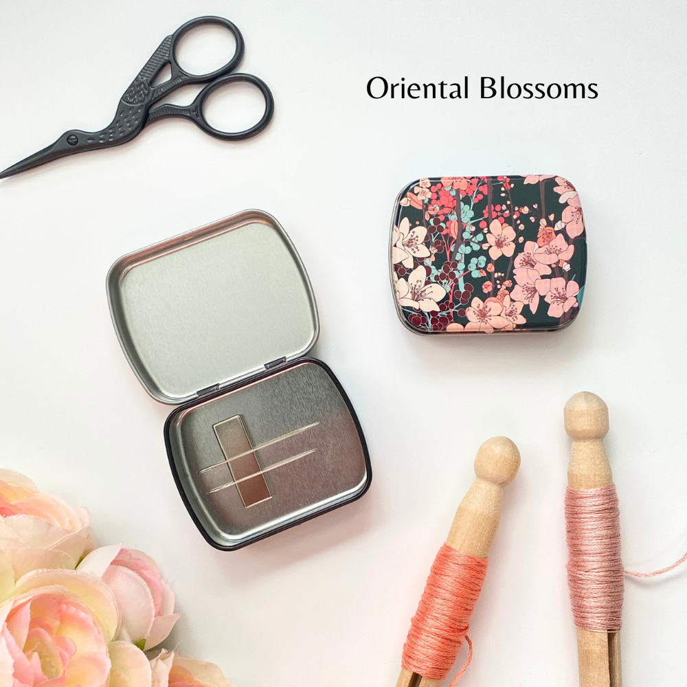 Magnetic Needle Case for Embroidery, Wide Floral Tin Box, Travel Needle Holder, Needle Storage for Embroidery, Cross Stitch, Sewing