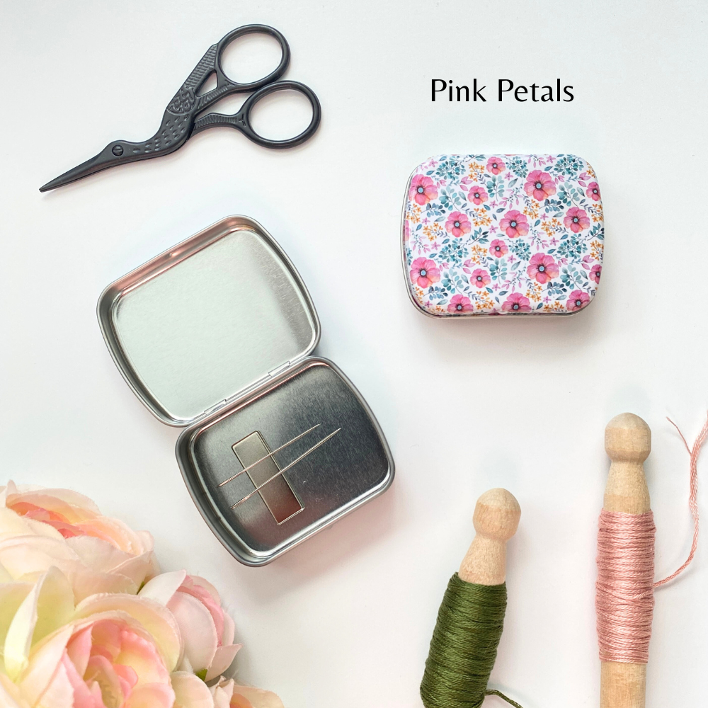 Magnetic Needle Case for Embroidery, Wide Floral Tin Box, Travel Needle Holder, Needle Storage for Embroidery, Cross Stitch, Sewing