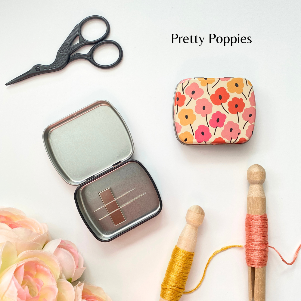 Magnetic Needle Case for Embroidery, Wide Floral Tin Box, Travel Needle Holder, Needle Storage for Embroidery, Cross Stitch, Sewing