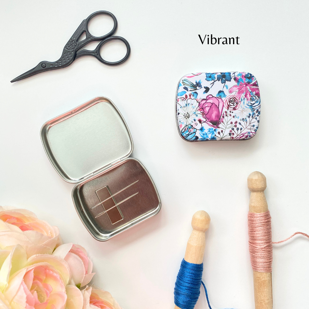 Magnetic Needle Case for Embroidery, Wide Floral Tin Box, Travel Needle Holder, Needle Storage for Embroidery, Cross Stitch, Sewing