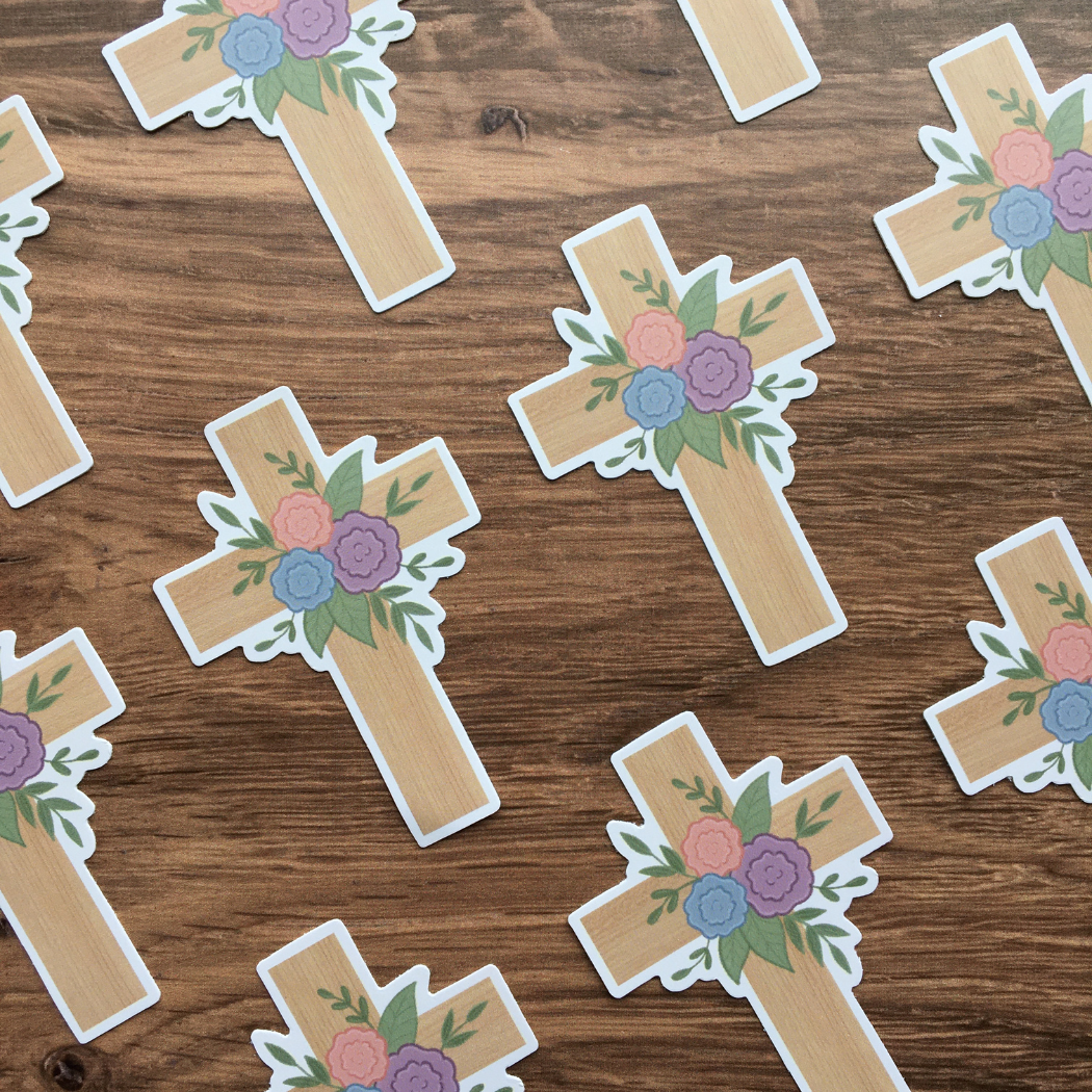 Floral Easter Cross Sticker