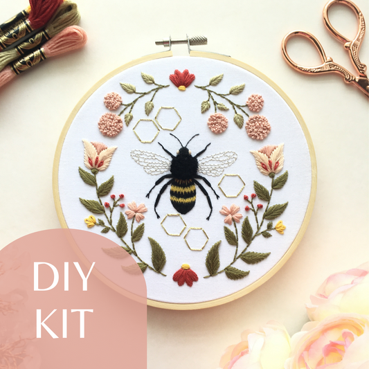 honeybee motif embroidery kit by Eight22Crafts