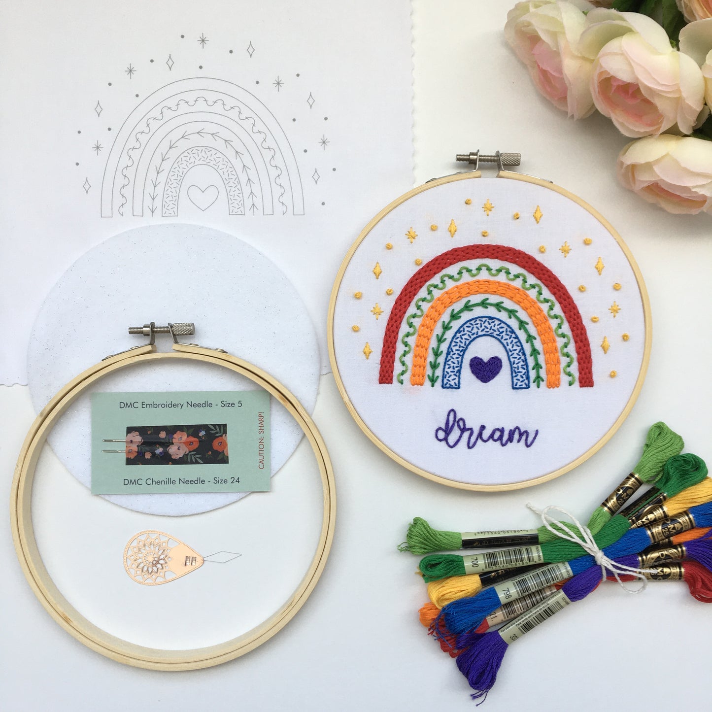 rainbow sampler embroidery kit supplies by Eight22Crafts