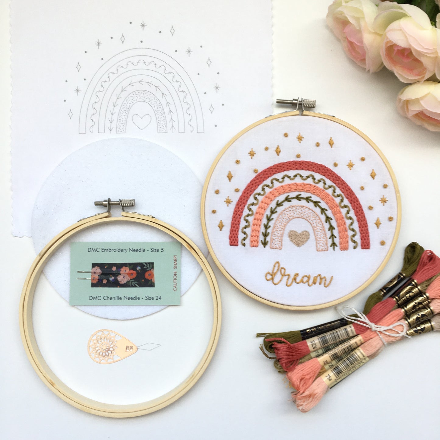 dreamy boho rainbow sampler embroidery kit supplies by Eight22Crafts