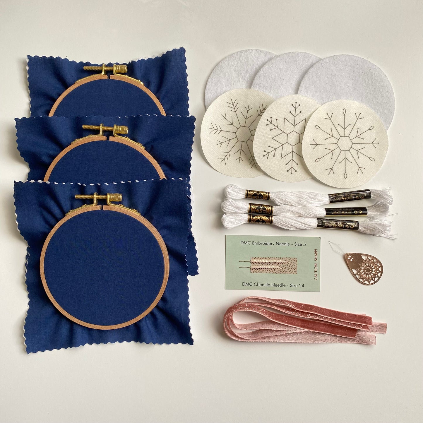 Snowflake Ornament Embroidery Bundle - Blue Fabric