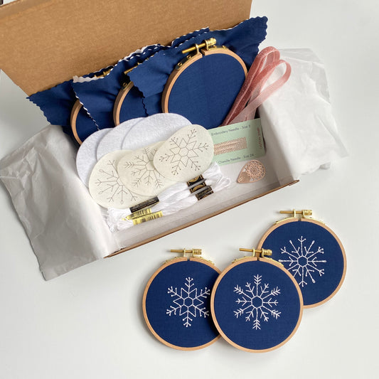 Snowflake Ornament Embroidery Bundle - Blue Fabric