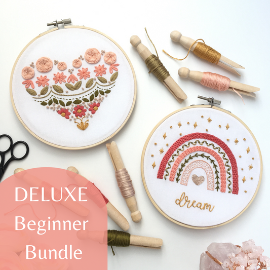 learn embroidery beginner bundle heart sampler and rainbow sampler kits by Eight22Crafts