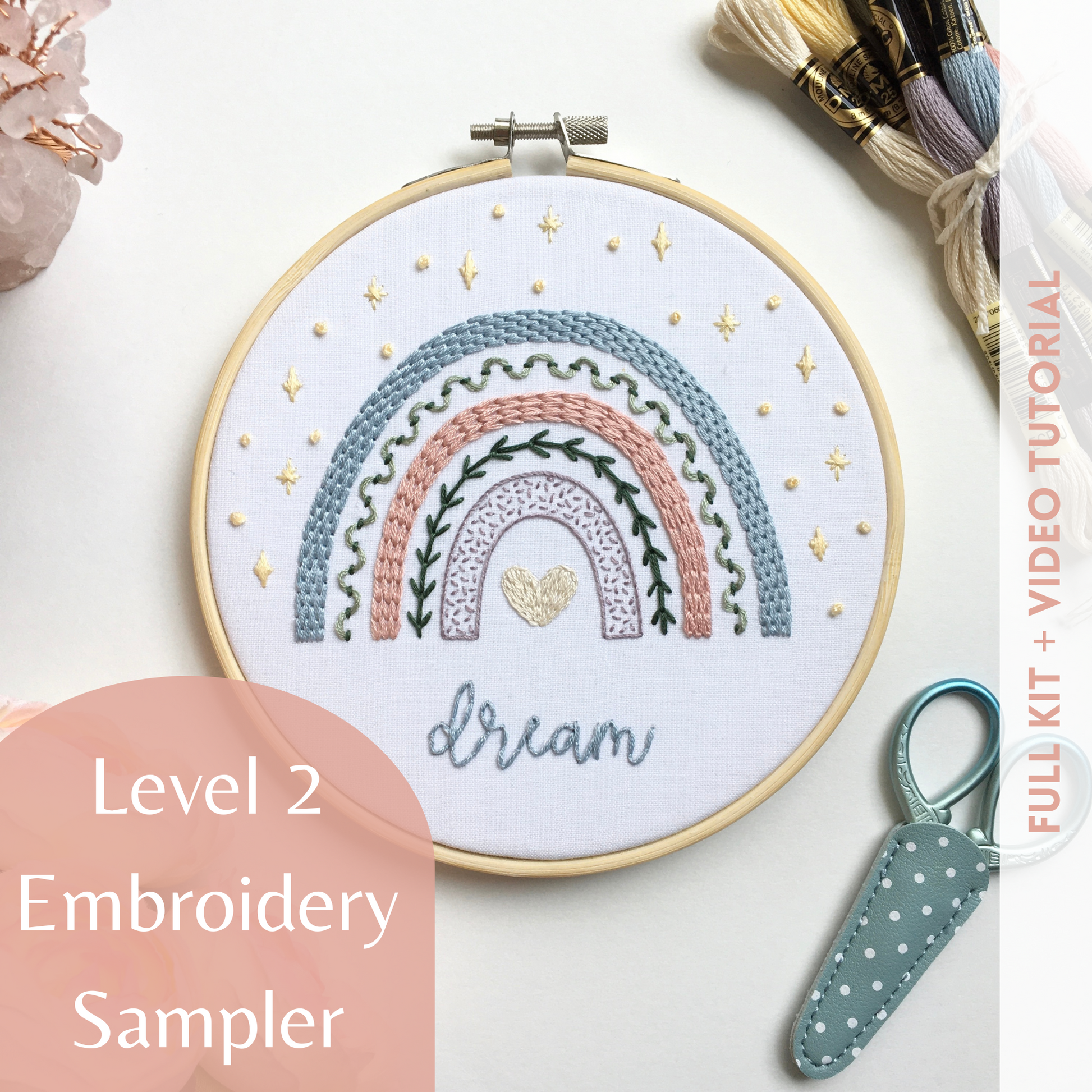 enchanting rainbow sampler embroidery kit by Eight22Crafts