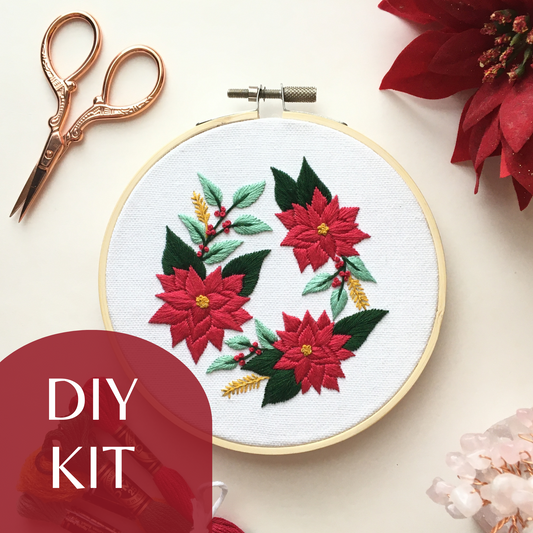 Poinsettia Wreath Embroidery Kit